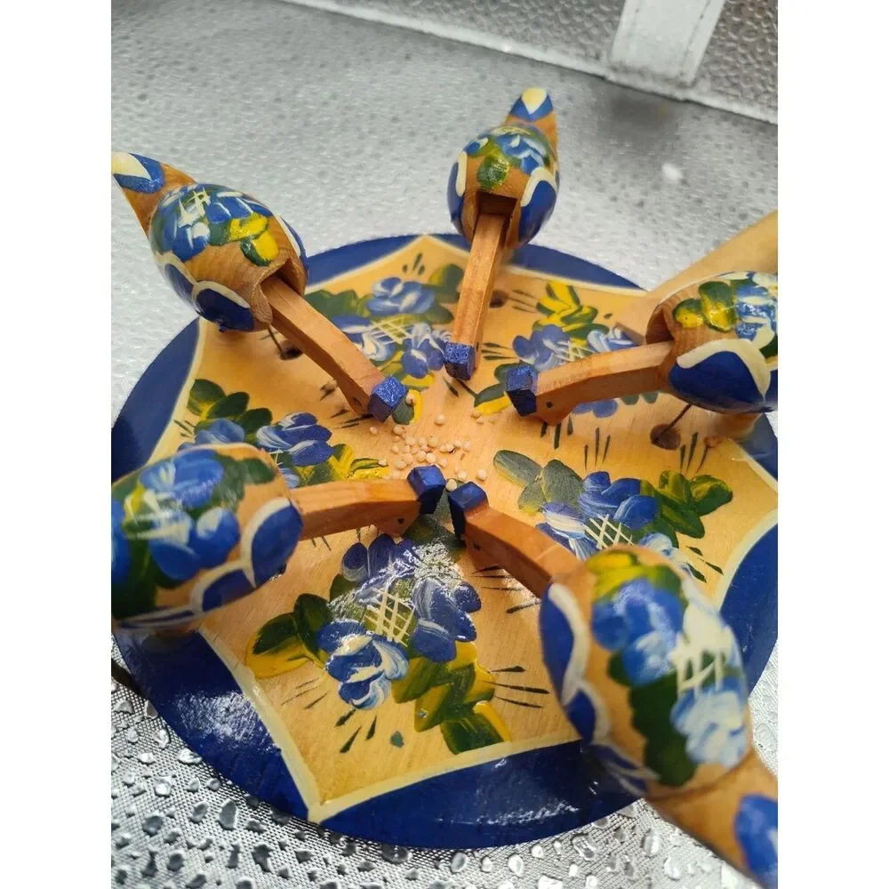 Wooden Paddle Toy Vintage Chicken Pecking Feed Brightly Painted 1546